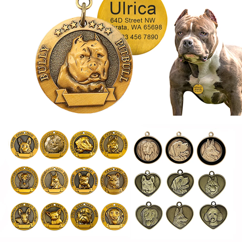 Personalized Dog ID Tag Free Engrave Dogs Breed Nameplate Anti-lost Pet Collar Pendant For Pitbull 1005004443839457