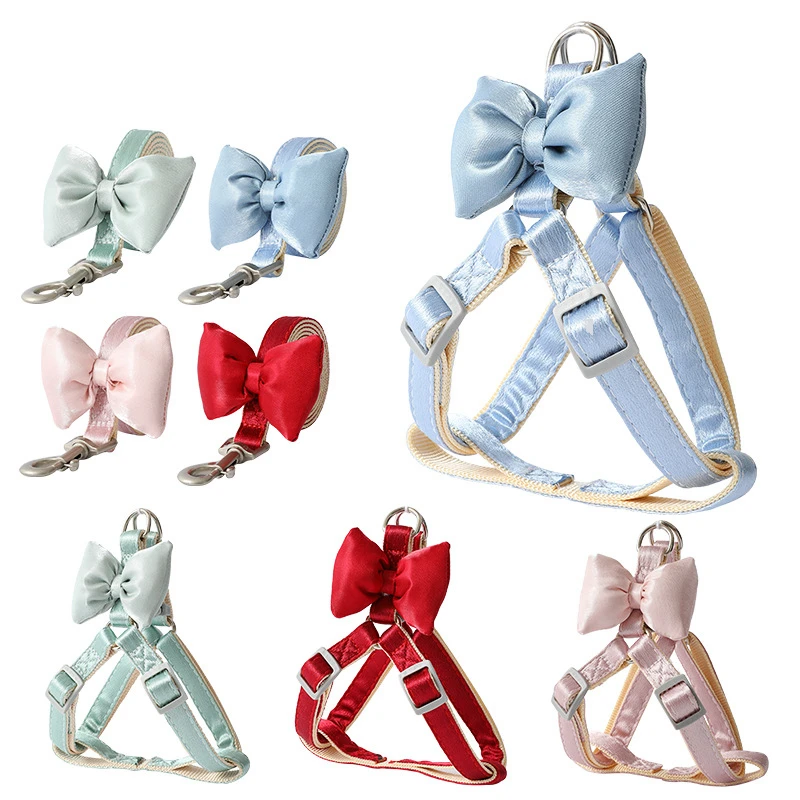 Dog Harness Leash Evening Dress Bow Collar Set Adjustable Cute Dog Harness For Small Medium Pet Cat 1005004491744951