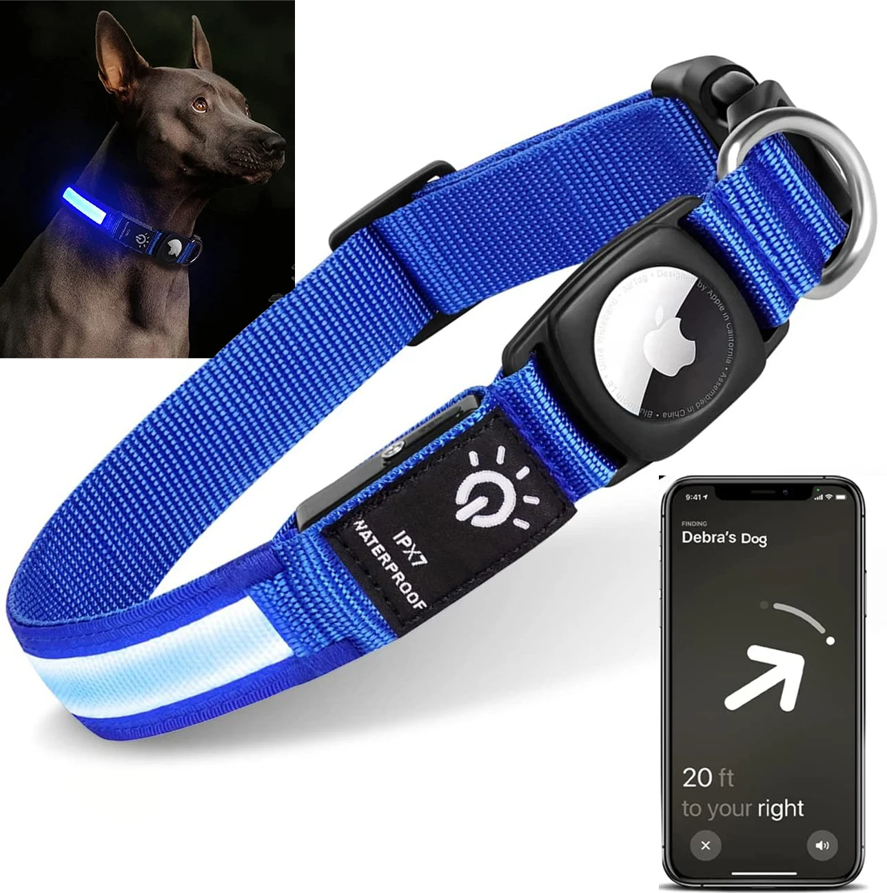 For Apple Airtag GPS Finder Led Dog Collar WaterProof Light USB Chargeable Luminous collar Pet For 1005004504336598