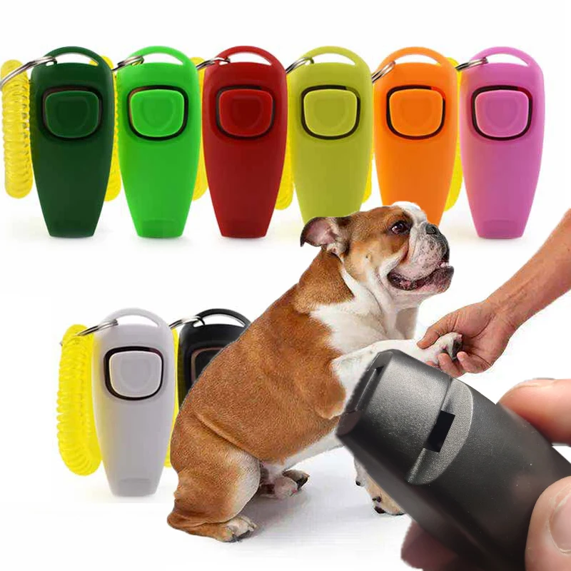 2 In 1 Pet Clicker Dog Training Whistle Answer Card Pet Dog Trainer Assistive Guide With Key Ring 1005004512839430