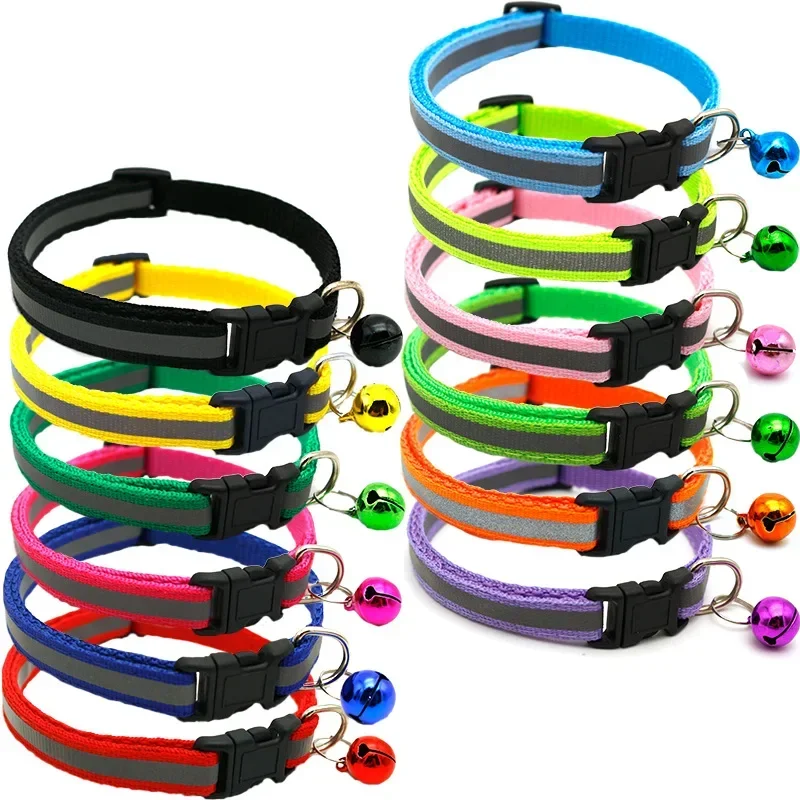 Reflective Cat Collar Adjustable Buckle Neck Ring Necklace Bell Pet Products Safety Nylon Colla 1005004518087632