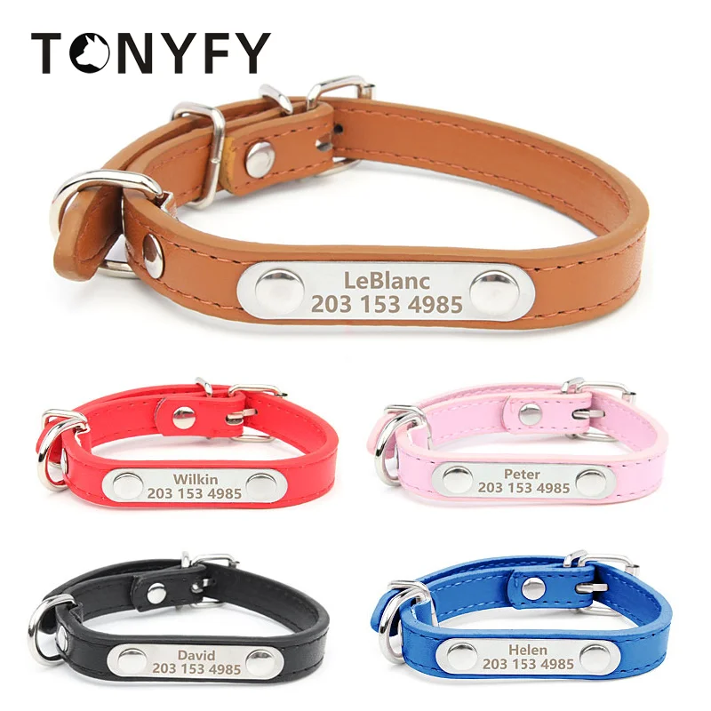 Engraved Name Tag Pet Dog Collar for Small Medium Large Dogs Custom ID Nameplate Soft PU Leather 1005004535402556
