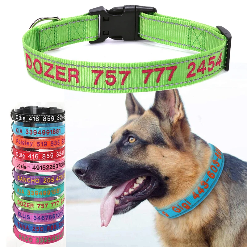 Reflective Nylon Dog Collar Embroidered Custom Personalized Cat Collar Pet Name Necklace for Medium 1005004550445549