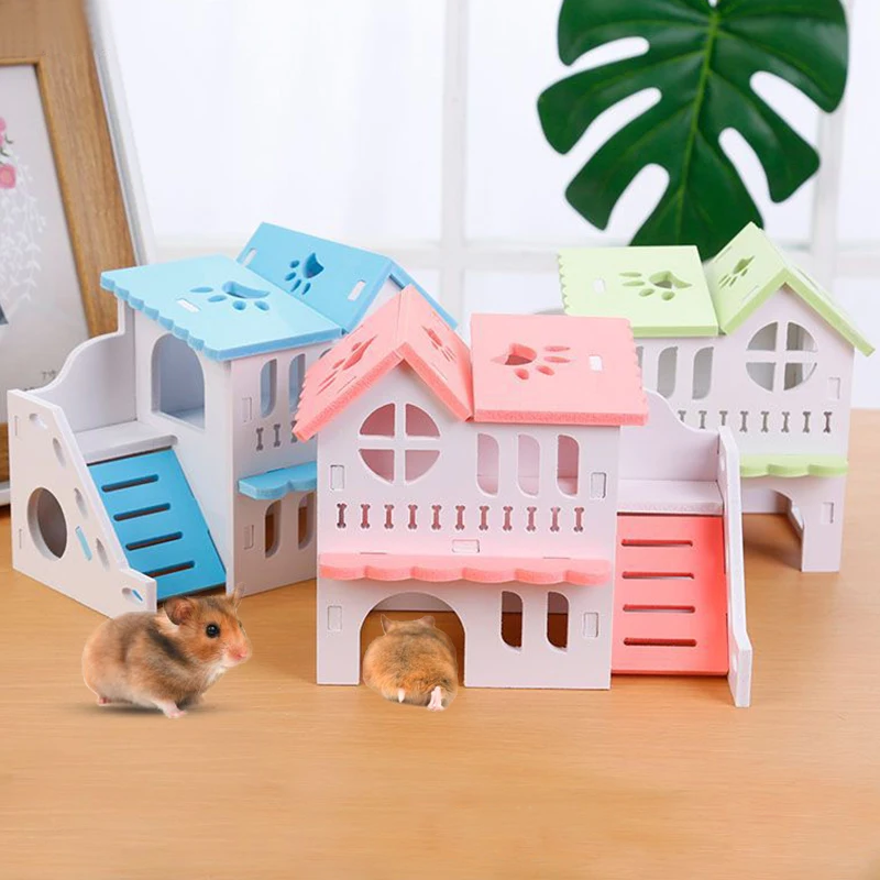 Hamster House Toy Pet Small Animal Hideout Hamster Wooden House 2 Layers With Ladder Design Wooden 1005004585997593