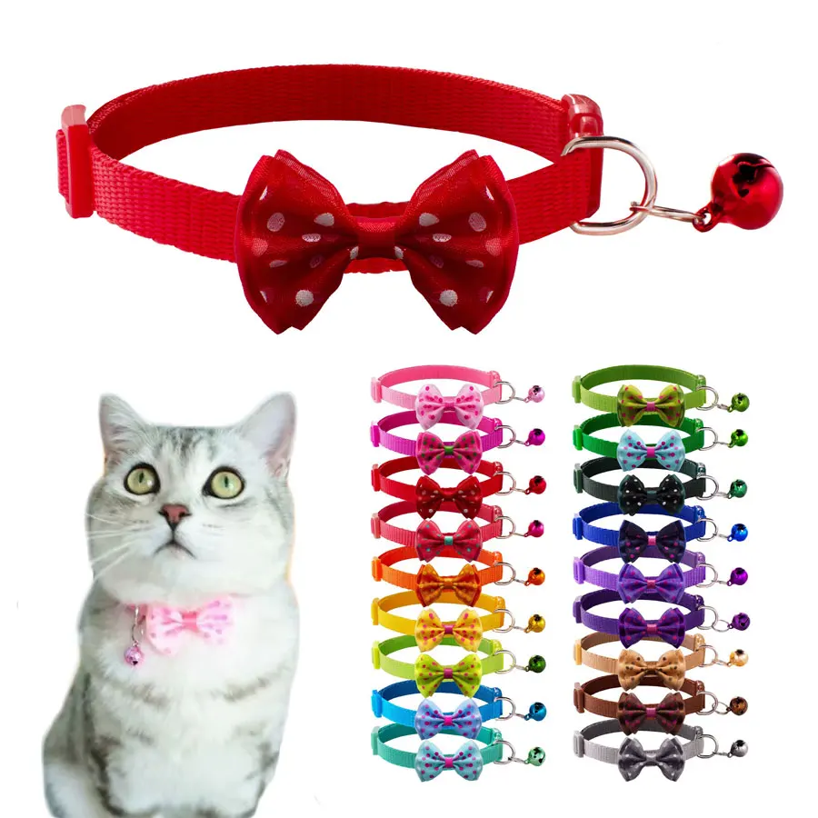 Bowknot Dot Cat Collar With Bell Cute Breakaway Safety Small Pet Dog Collier Chain Quick Release 1005004729582193