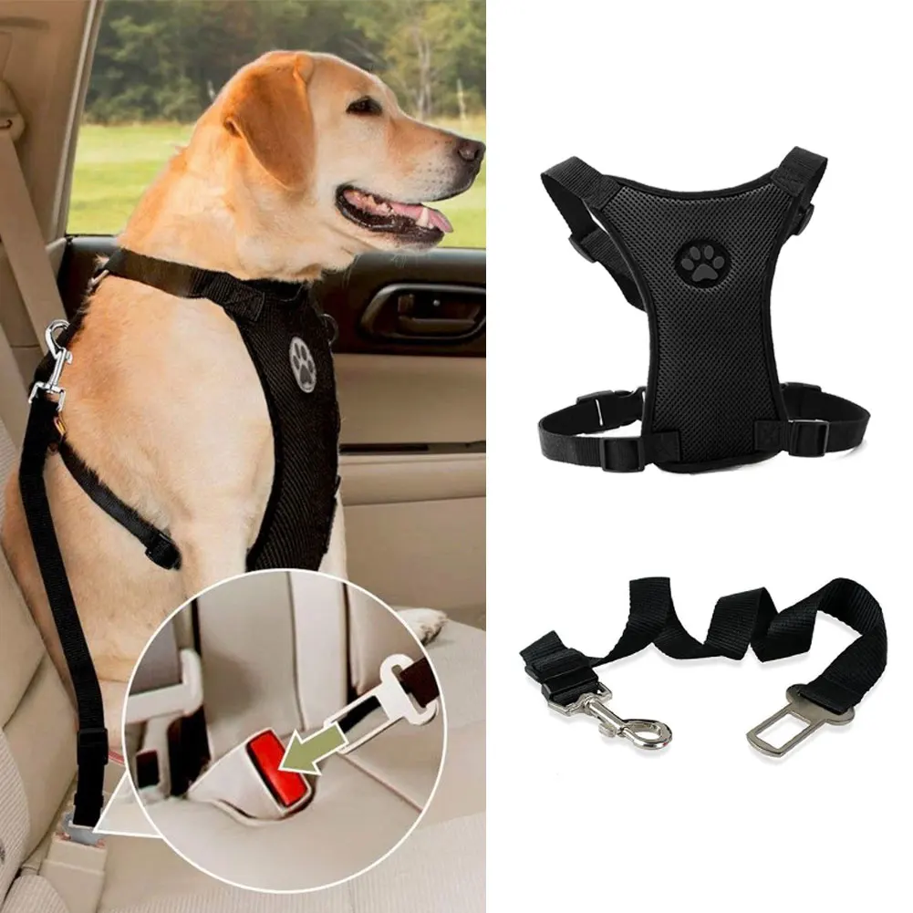 1pcs Breathable Mesh Dog Harness Leash With Adjustable Straps Pet Harness With Car Automotive Seat 1005004759429374