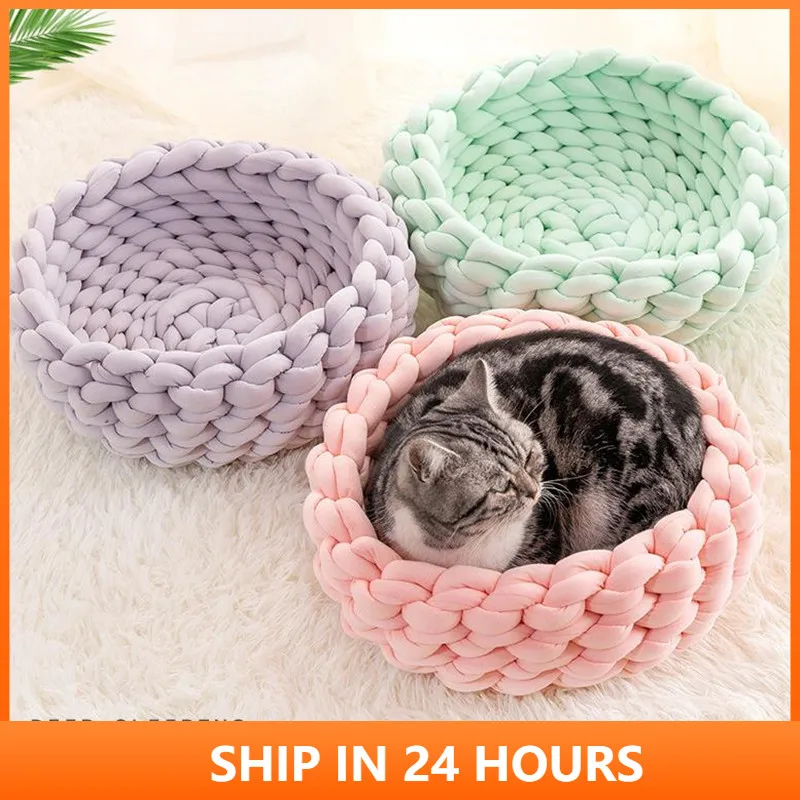 Handmade Knit Warm Soft Dog Cat Bed Mats Pet Kennel Detachable Small Dogs Cats Cave Basket Puppy 1005004770596973