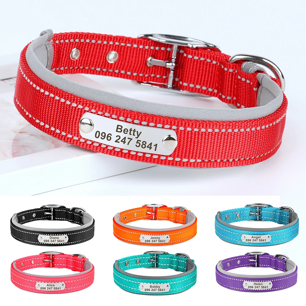 Personalized Dog Collar Reflective Dogs ID Collars Free Engrave Name Collars Adjustable for Small 1005004791978780