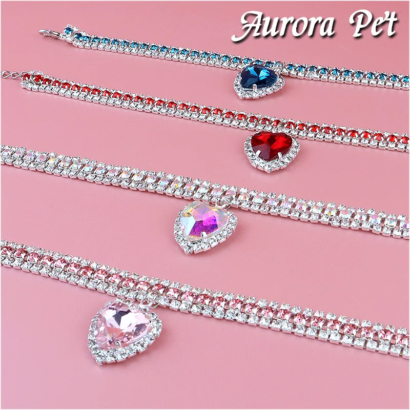 Cute Luxury Cat Collar Adjustable Cat Necklace Personalized Heart Pendant Rhinestone Kitten Puppy 1005004796877945