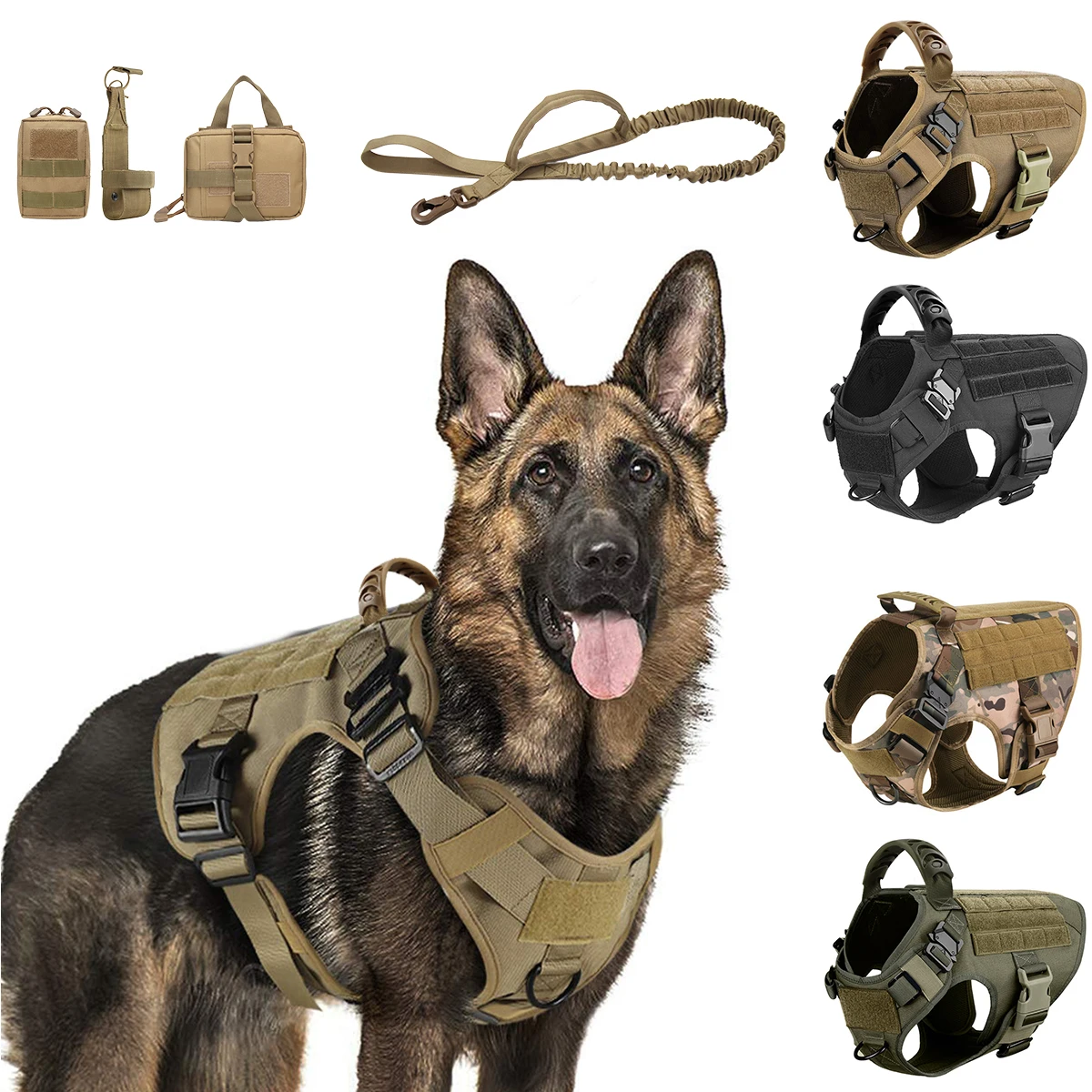 Dog Harness for Large Dogs Leash Collar Molle Pouch Military Harnesses French Bulldog Pet Tactical 1005004828960446
