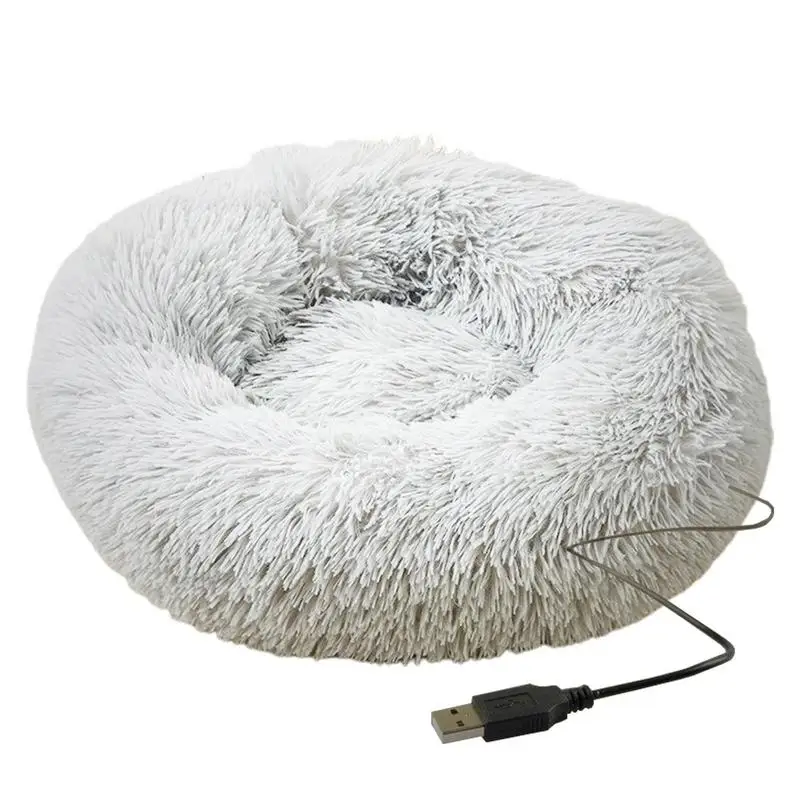 Round Dog Bed Soft Plush Pet Beds USB Heating Donut Round Beds for Dog Cat Comfortable House Pet 1005004829656909