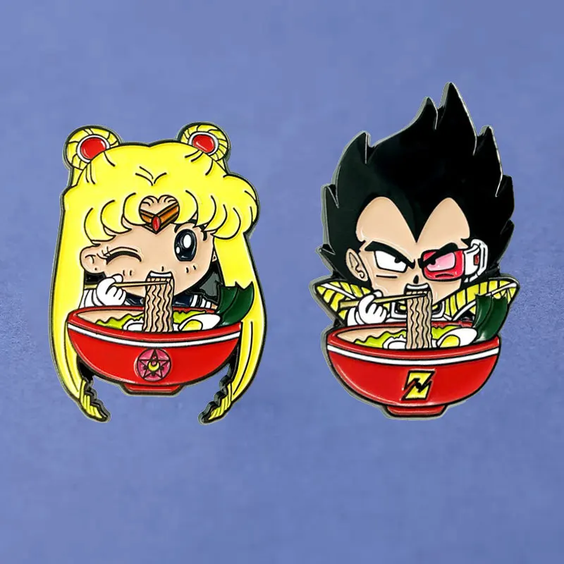 Dragon Ball Wukong Eat Noodles Enamel Pins Sailor Moon Tsukino Usagi Metal Cartoon Brooch Backpack 1005004951669905