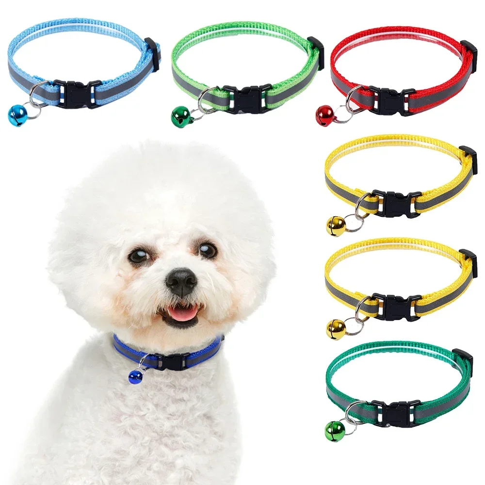 Safety Dog Collar Cat Necklace with Bell Pet Reflective Patch Collar Cat Buckle Adjustable Dog 1005004956663638