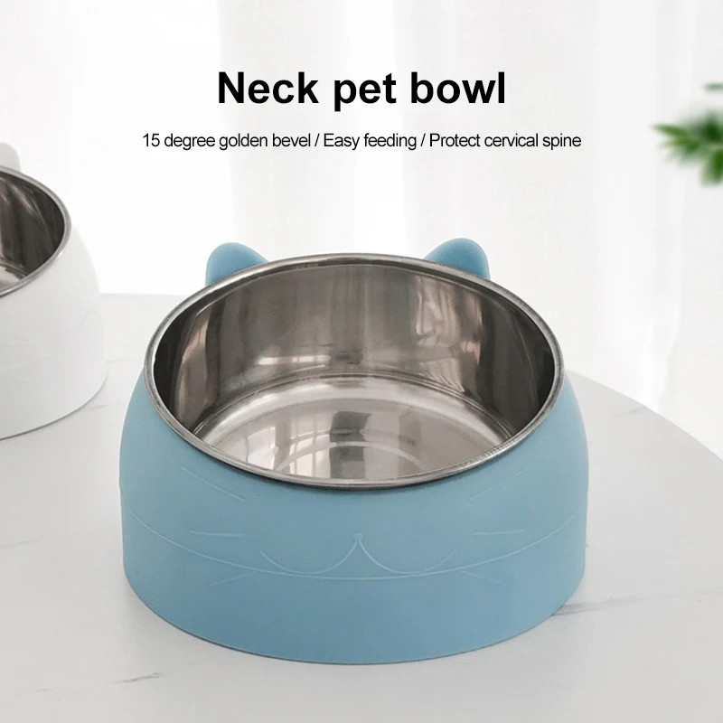 1pc Stainless Steel Cat Lovely Creative Inclined Kitten Puppy Food Feeding Bowls Cats Drinking 1005004970108001