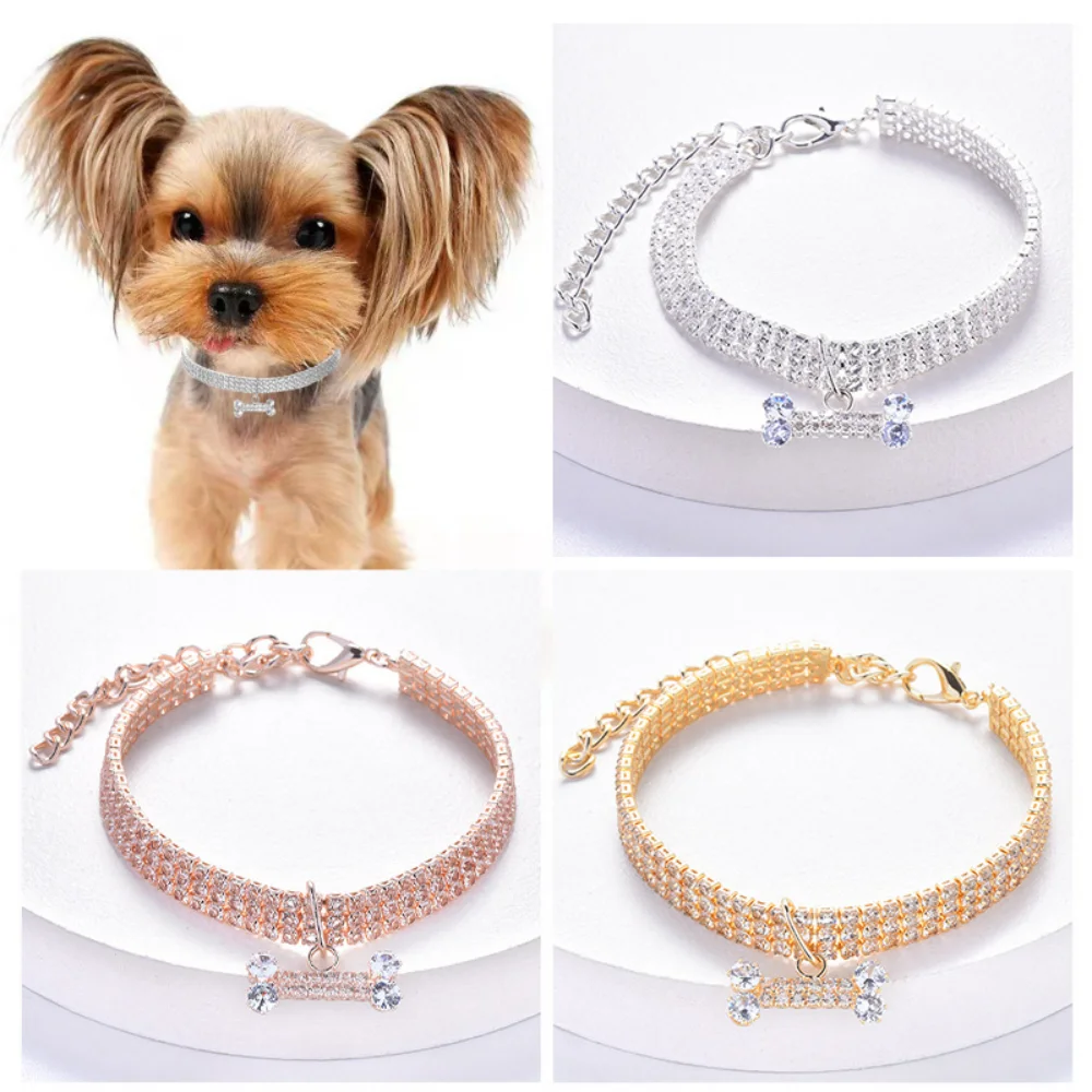 Dog Necklace Adjustable Cat Collar Zircon Bone Rhinestone Diomand Pendant Jewelry Luxury Metal 1005004995864863