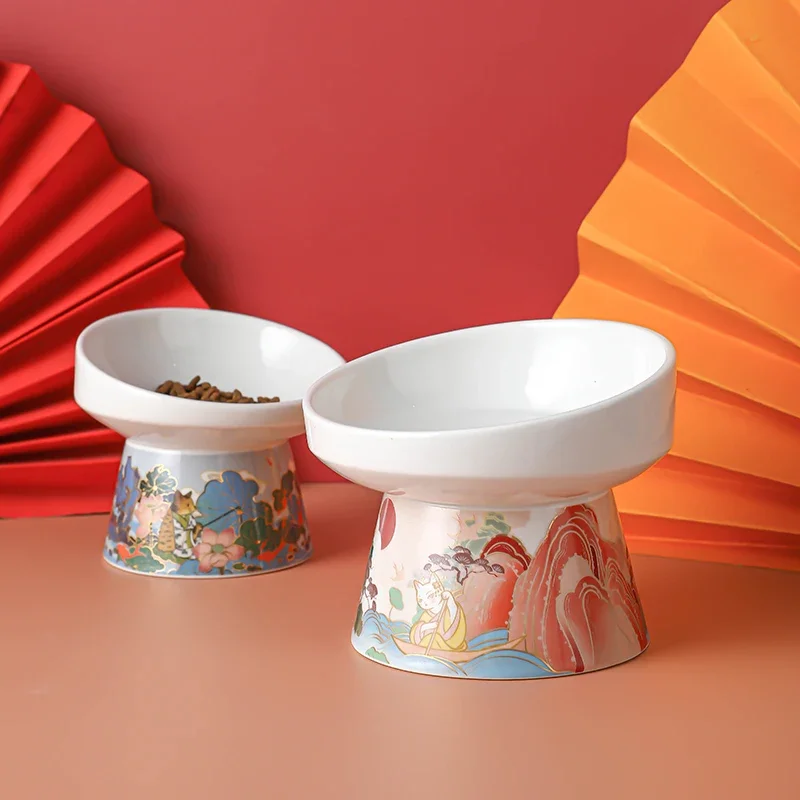 Chinese Style Cat Bowl Ceramic Pet Food Water Feeders Elevated Cats Drinking Eating Supplies Small 1005005070964658