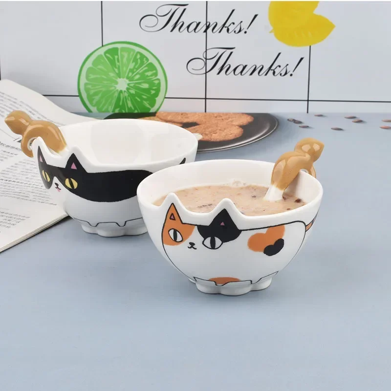 4 Inch Ceramic Bowl Korean Cartoon Cat Bowl Household Rice Bowls Children's Breakfast Tableware 1005005077481955