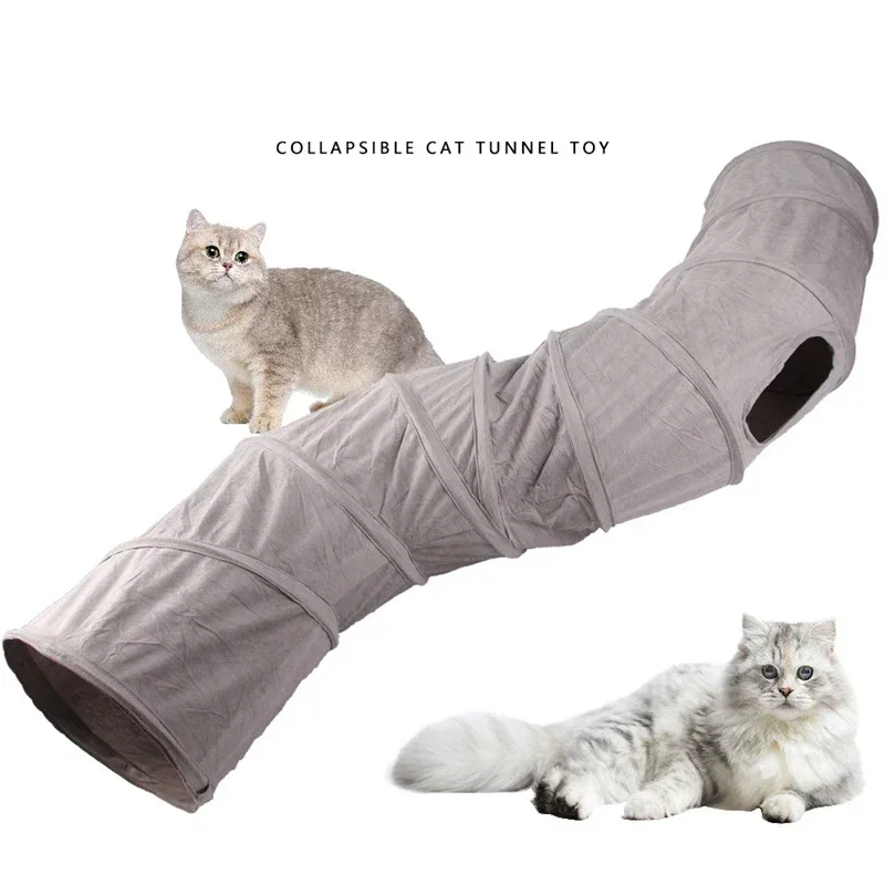 Cat Tunnel for Indoor Cats Collapsible Cat Toys Play Tube 3 Ways S Shape Cat Tunnel Grey Suede Pet 1005005084430130