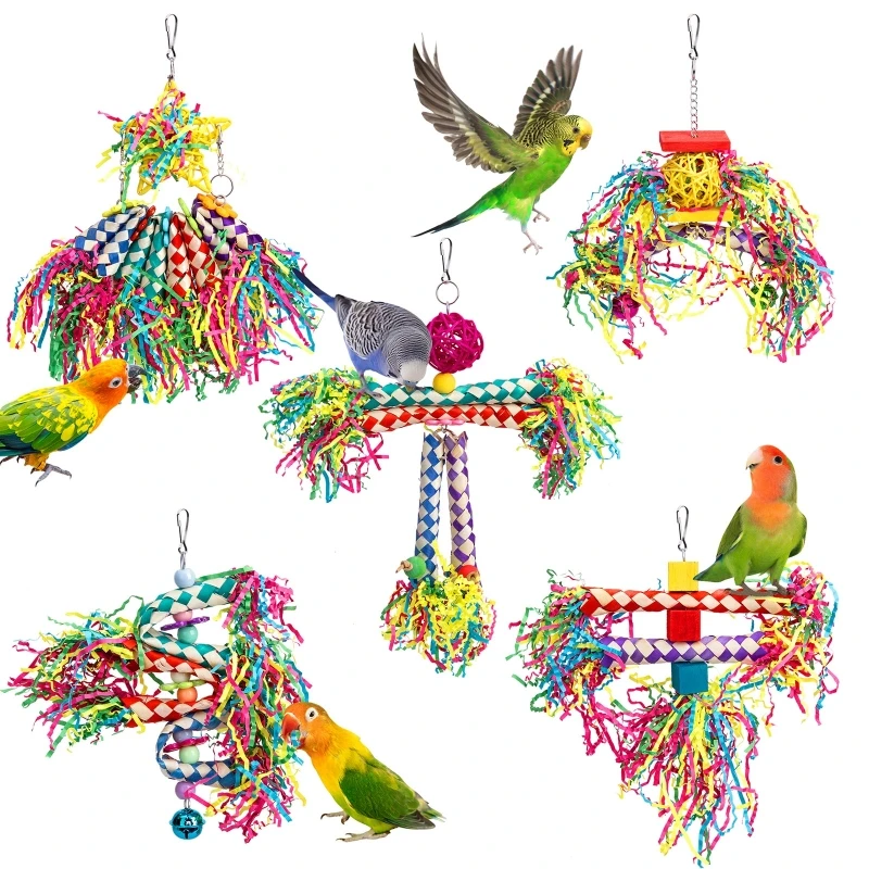 Bird Shredding Toys Wooden Blocks Colorful Parrot Chewing Foraging Hanging Toy For (5 Piece) 1005005089550216