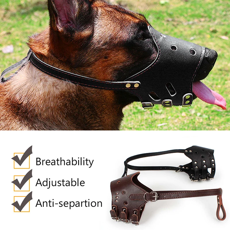 Soft Leather Dog Mouth Cover Breathable Basket Muzzle for Puppy Pit Bull Doberman German Shepherd 1005005118006296