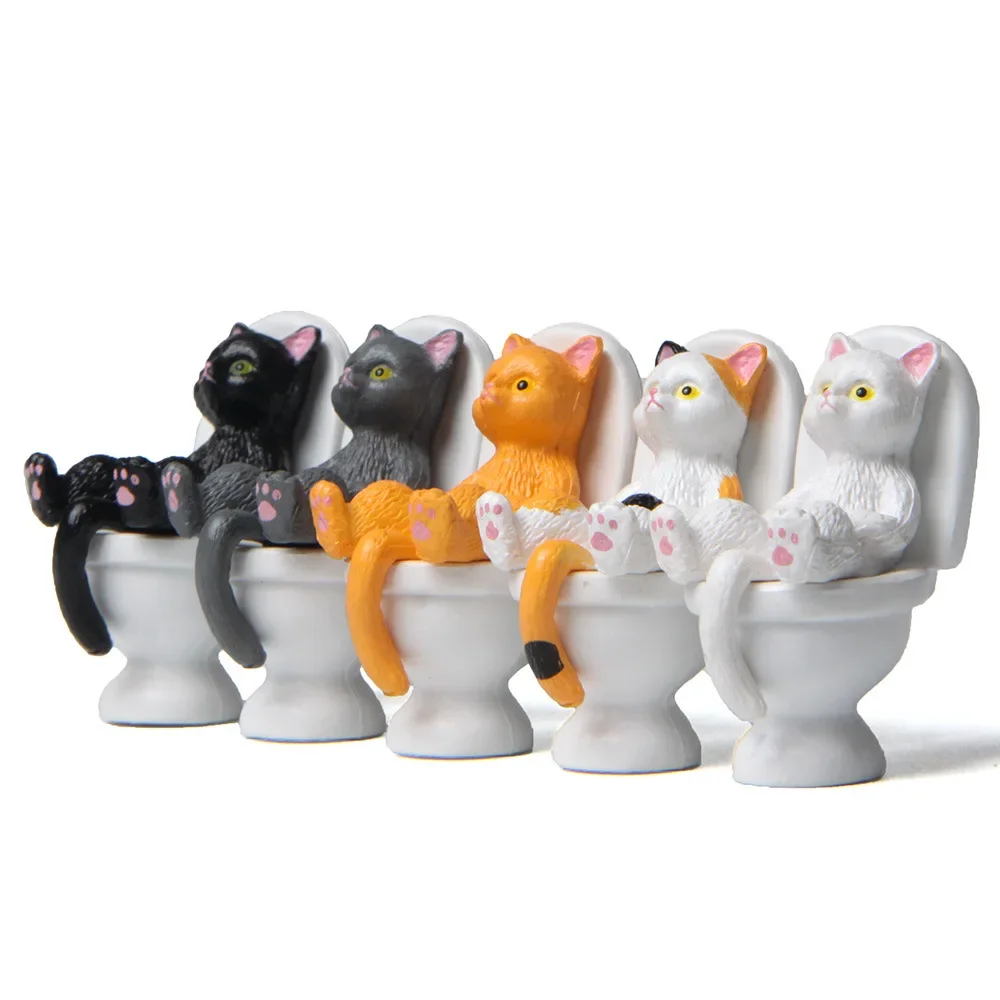 Kawaii Cartoon Cat Squatting on the Toilet Ornament Mini Miniature Desk Decoration Creative Toilet 1005005124009326