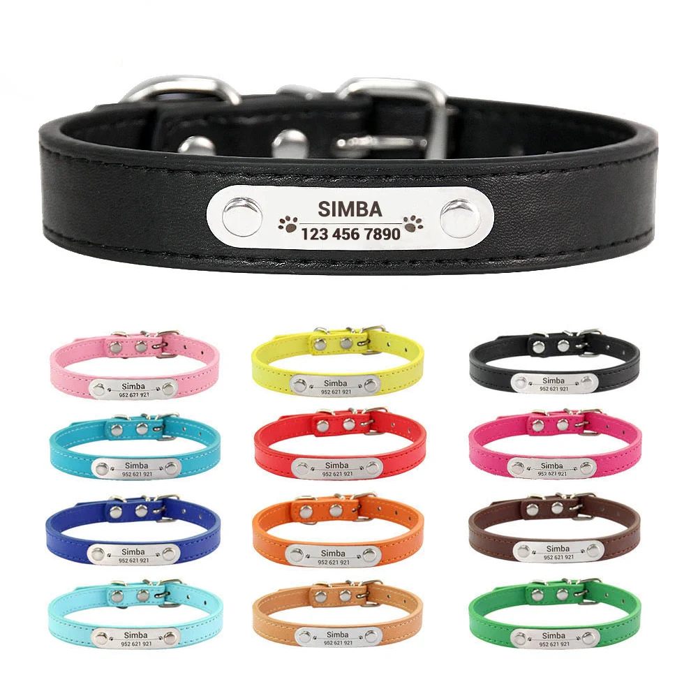 Personalized Dog Collar Name Carved ID Anti-lost Solid PU Leather Collar For Small Medium Large 1005005189923080
