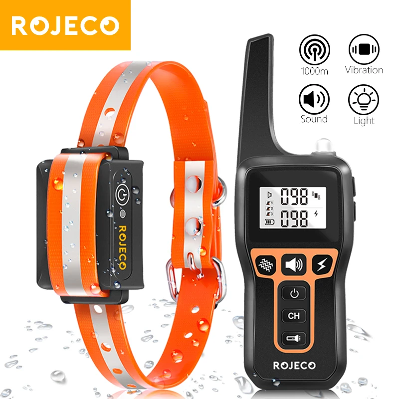 ROJECO 1000m Electric Dog Training Collar Remote Control Waterproof Rechargeable Pet Dog Bark Stop 1005005196902812