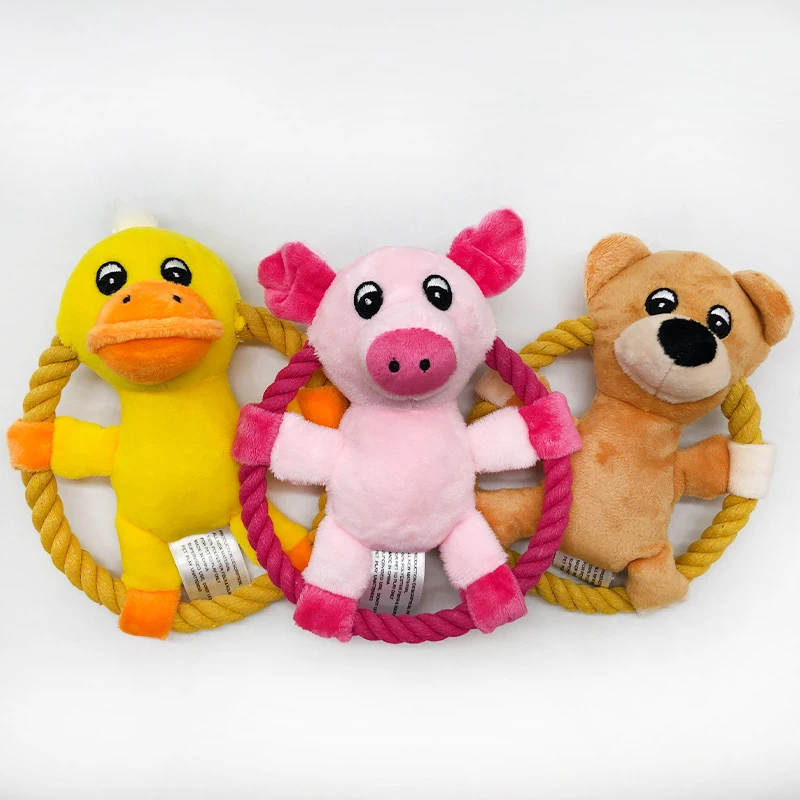 Cotton Rope Throw Toys for Pets Cartoon Duck Pig Small and Medium Dogs Squeaker Chew Training Toy 1005005252271956