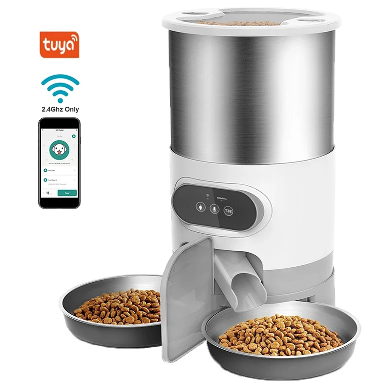 Cat Timing Feeder Smart APP Cat Feeder Stainless steel Double Meal Pet Food Remote Feeding 1005005363707180