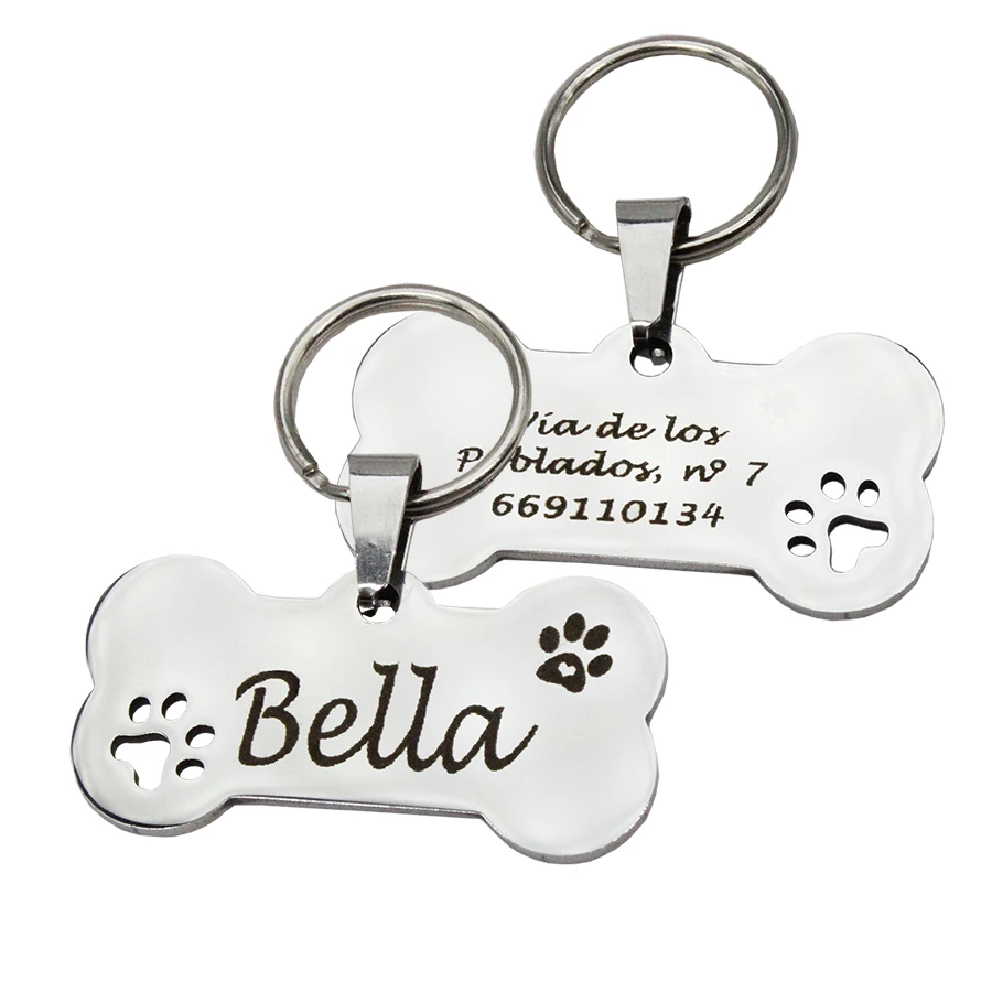 Pet ID Tag Personalized Free Engraved Keychain for Cat Puppy Dog Tag Pendant Keyring Bone Paw Bone 1005005368310150