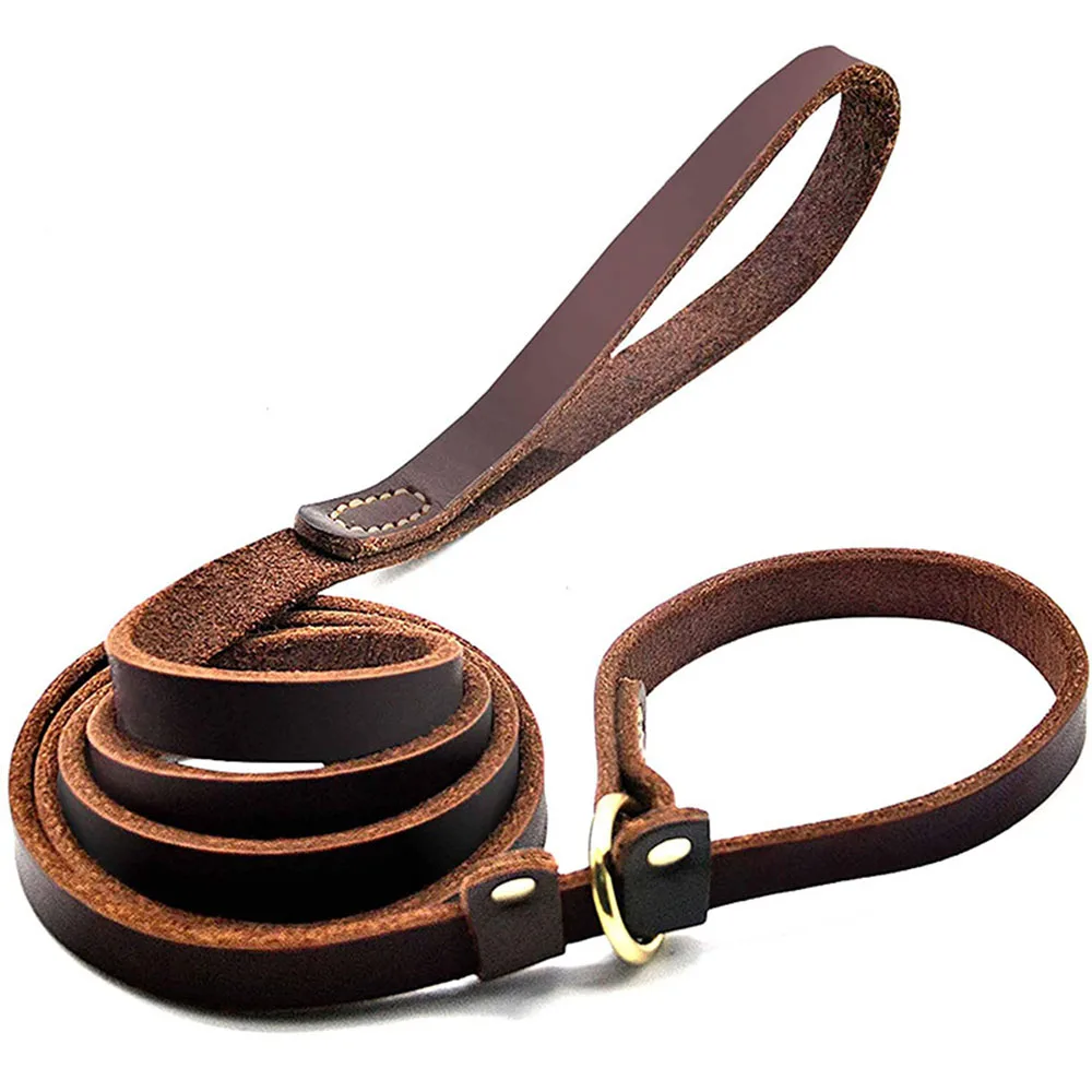 Real Leather Dog Slip Lead Leash Adjustable Pet Dog Slip Chain with Slider Strong Flat Leather Dog 1005005369256146