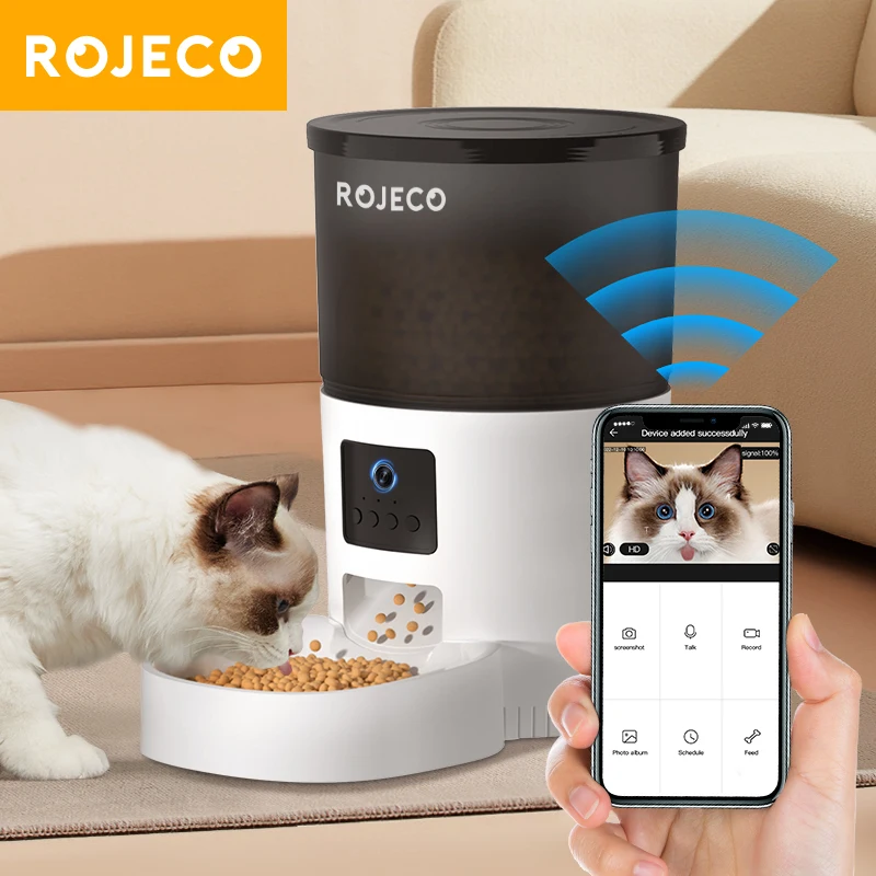 ROJECO Automatic Cat Feeder With Camera Video Cat Food Dispenser Pet Smart Voice Recorder Remote 1005005402879852