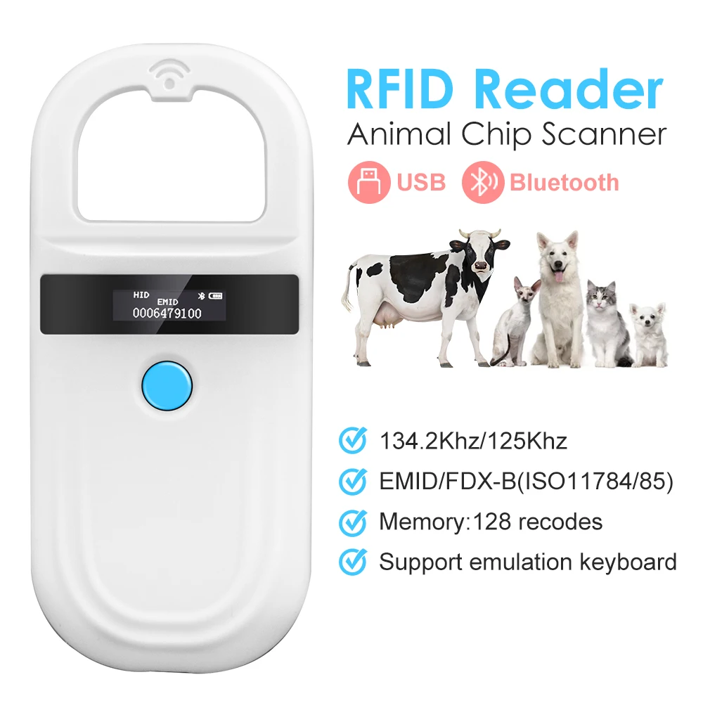 Handheld 134.2KHz 125kHz Animal RFID Reader Pet Cat Dog Microchip Scanner FDX-B Glass Chip 1005005412268893