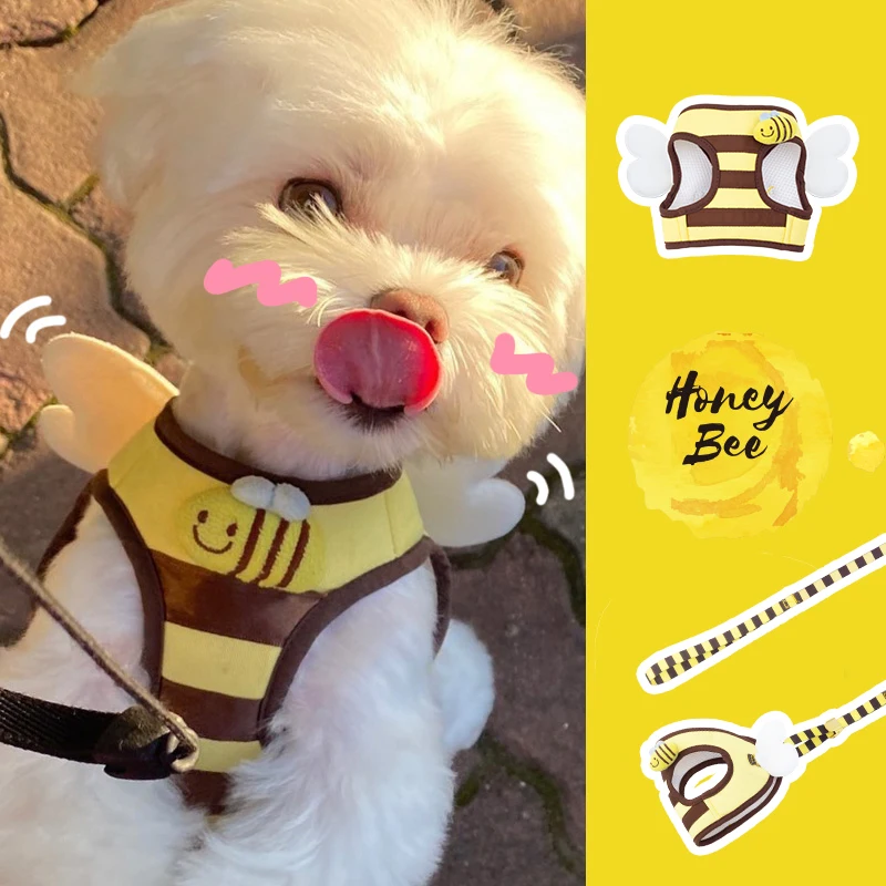 Cute Bee Kitten Puppy Dogs Harness and Leash Set Soft Breathable Dogs Vest Harness Leads Pet 1005005429448784