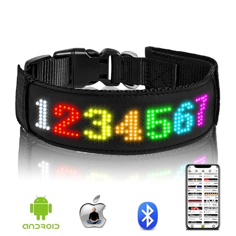 RGB Color LED Collar with Programmable LED Screen Scrolling Customized Text Animations Rechargeable 1005005453557333