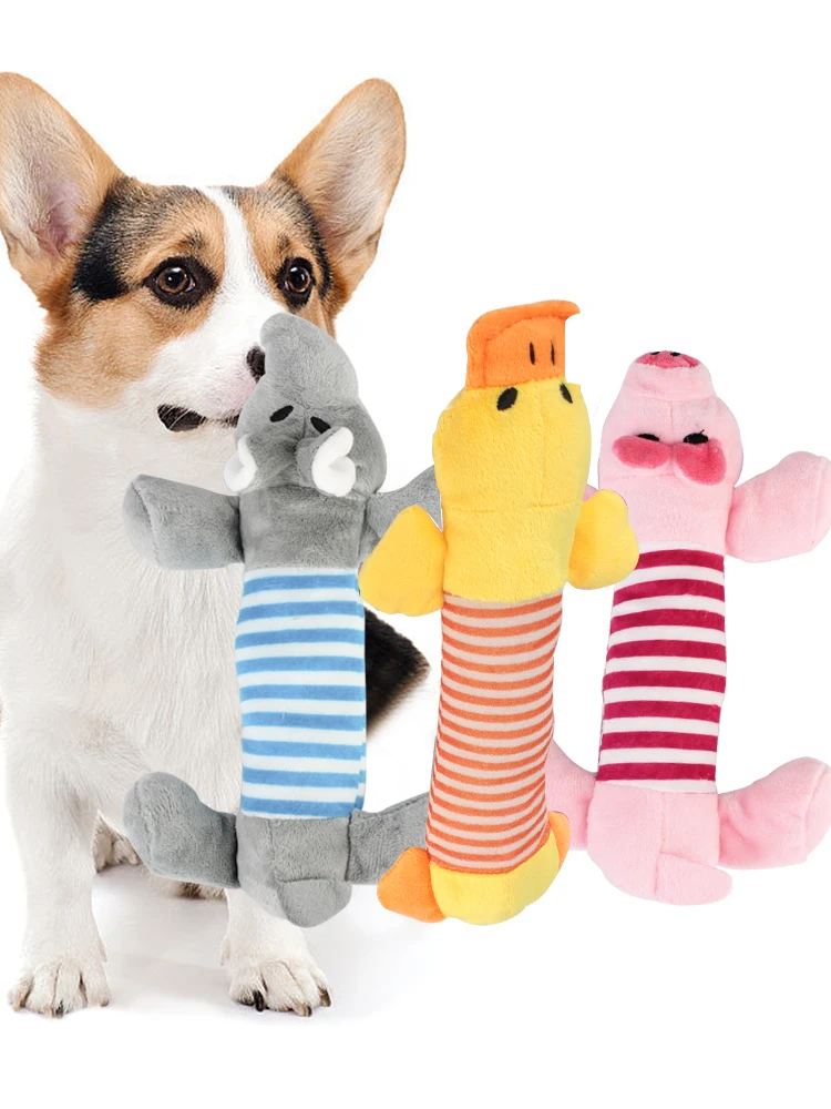 Fit for All Pets Dog Cat Fleece Toys Popular Squeak Chew Sound Dolls Elephant Duck Pig Pet Funny 1005005477168406