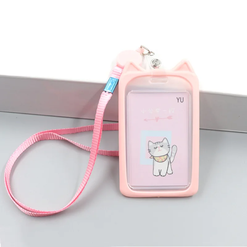 Rabbit Cat Ear Design Girls Women ID Tag Employee's Pass Work Card Cover Case Badge Holder with 1005005496416897
