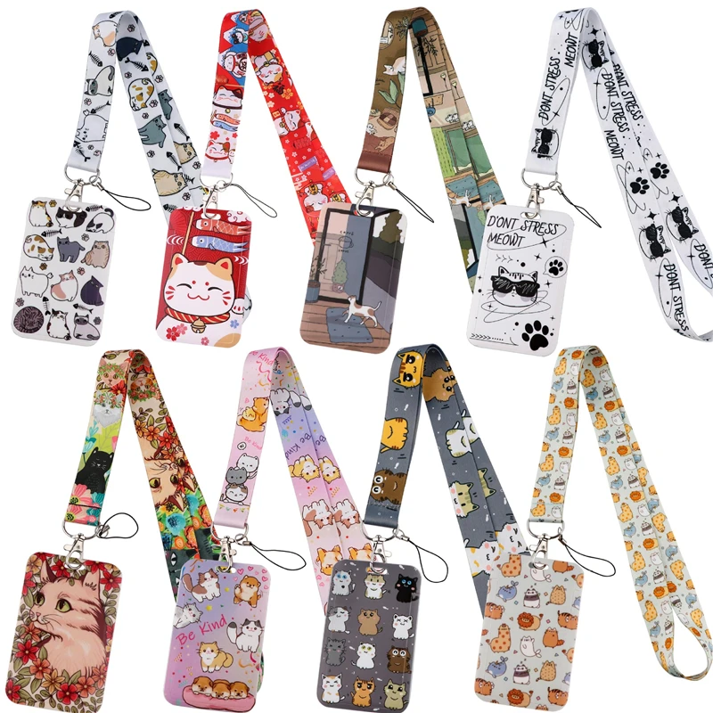 Cute Kitten Cats Art Cartoon Anime Fashion Lanyards Bus ID Name Work Card Holder Accessories 1005005501071274