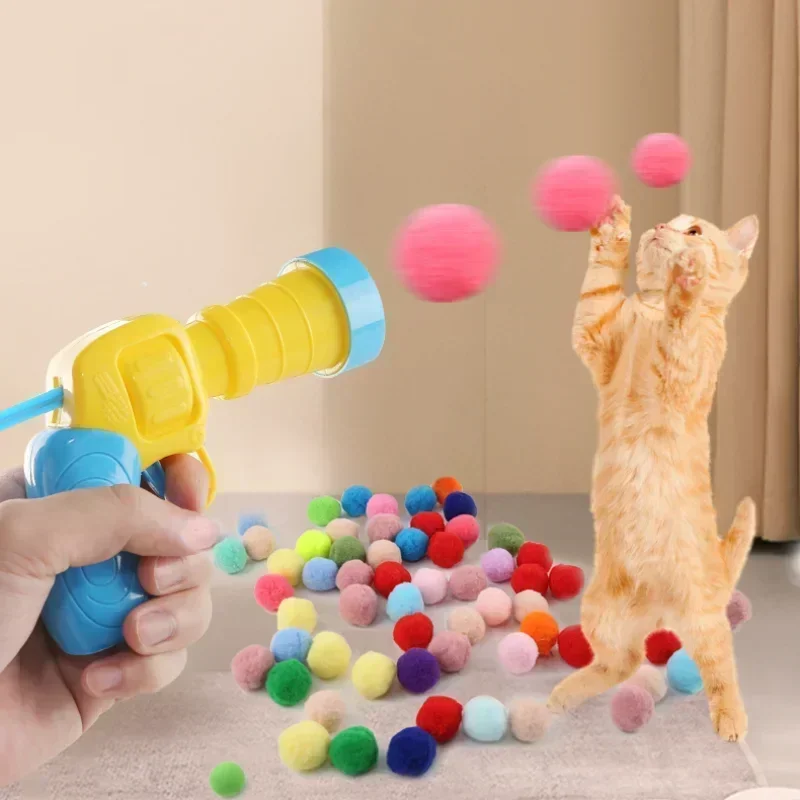 Interactive Launch Training Cat Toys Creative Kittens Mini Pompoms Games Stretch Plush Ball Toys 1005005501937642