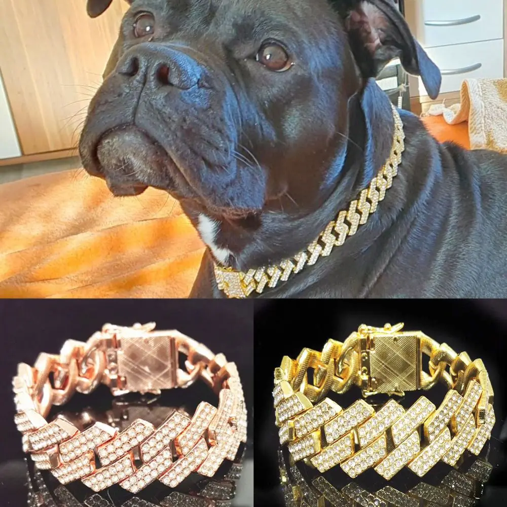 Dog Collar Chain Harness Luxury Metal with Diamond 20mm Width German Shepherd Big Dogs Chains 1005005543332223