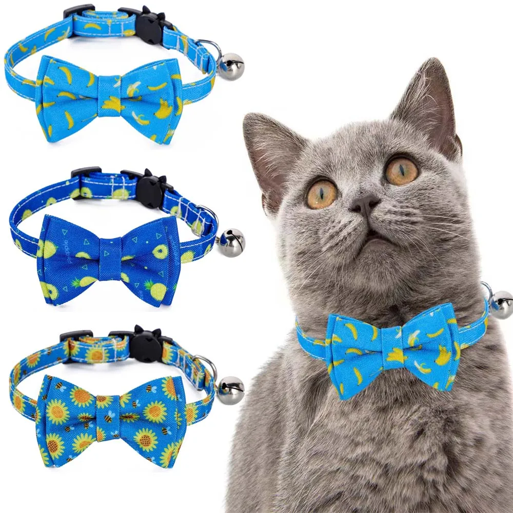 Cat Collar with Bowtie and Tiny Bell Bandana Pineapple Sunflower Printed Adorable Adjustable Pet 1005005552274103