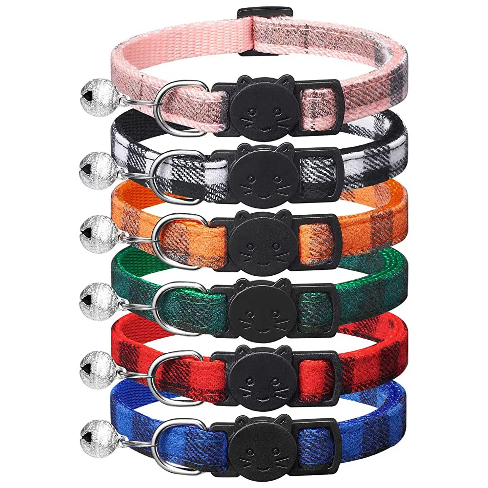 Classic Plaid Cat Collars with Bells Breakaway Kitten Collar Adjustable Cute Pet Collar for Girl 1005005561533295