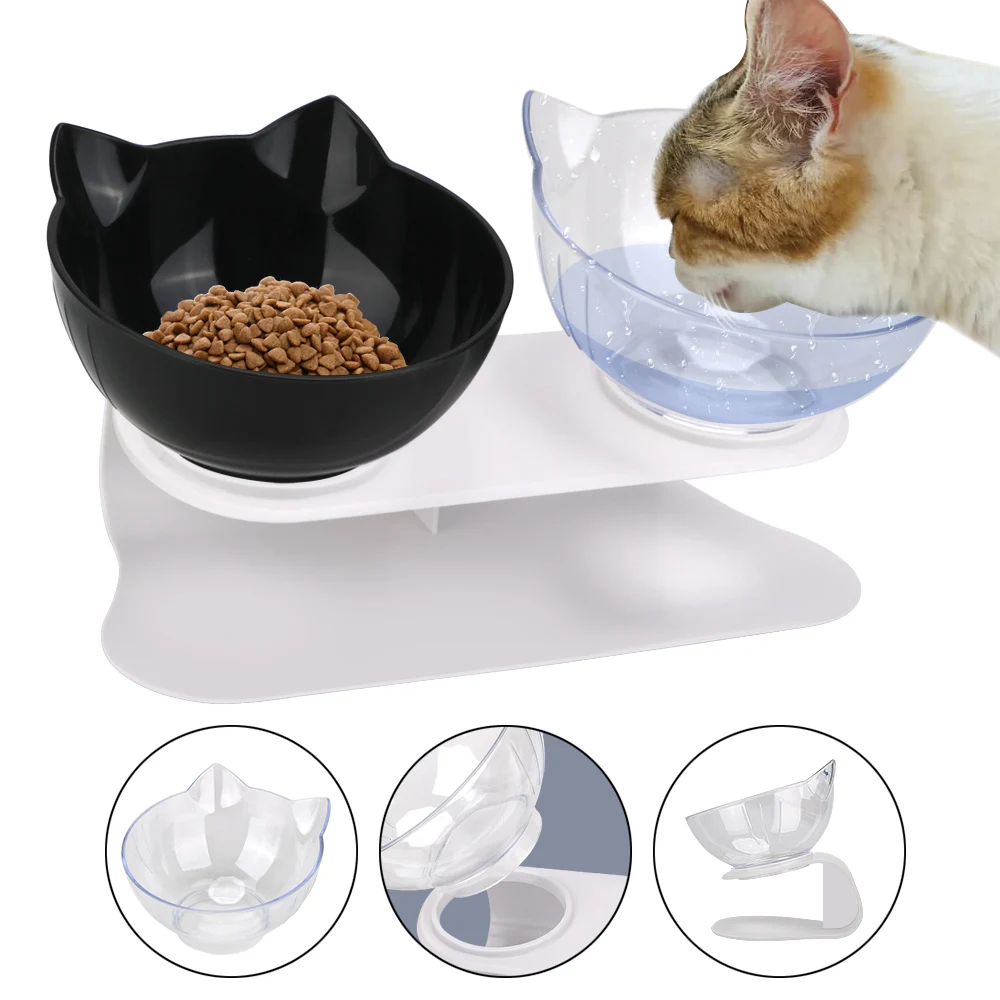 Durable Double Bowls Pet Food Water Feeder With Raised Stand Protection Cervical Non-slip Cat Bowl 1005005570759504