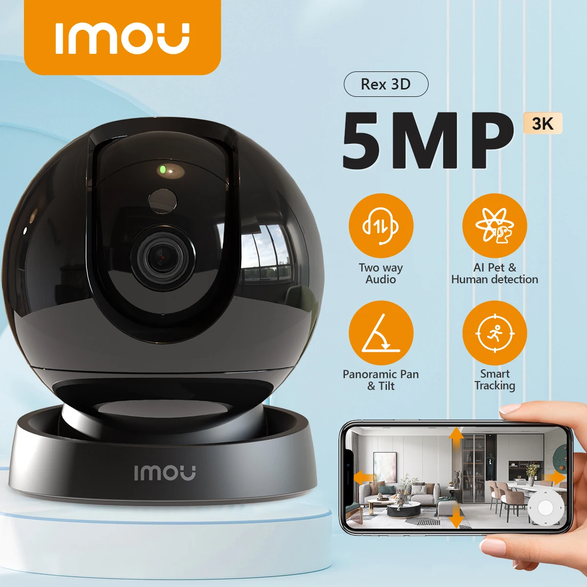 IMOU Rex 3D 5MP Indoor Wifi PTZ Security Camera Human Pet Detection AI Smart Tracking Two Way Talk 1005005573461148