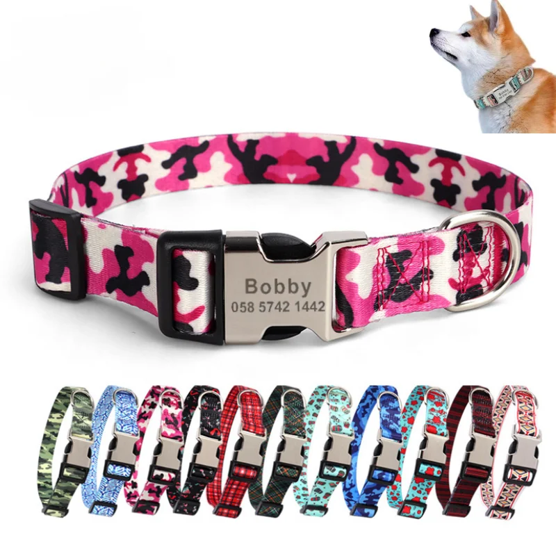 Custom Large Dog Collar Cute Print Personalized Pet Collar Nylon Puppy Dogs ID Collars Engraved 1005005580244081