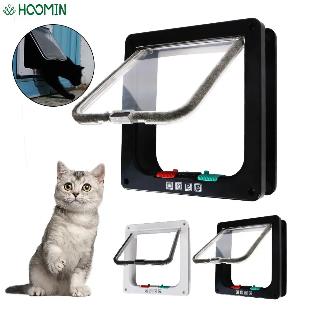 Dog Cat Flap Door with 4 Way Lock Security for Kitten Puppy Safety Gate ABS Plastic Small Pet 1005005592549227