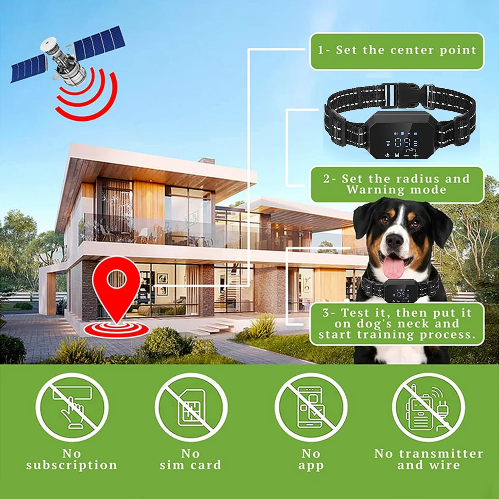 1000m Electric Dog Training Collar 100~3280 Ft Range GPS Wireless Dog Fence Rechargeable Bark 1005005598171791