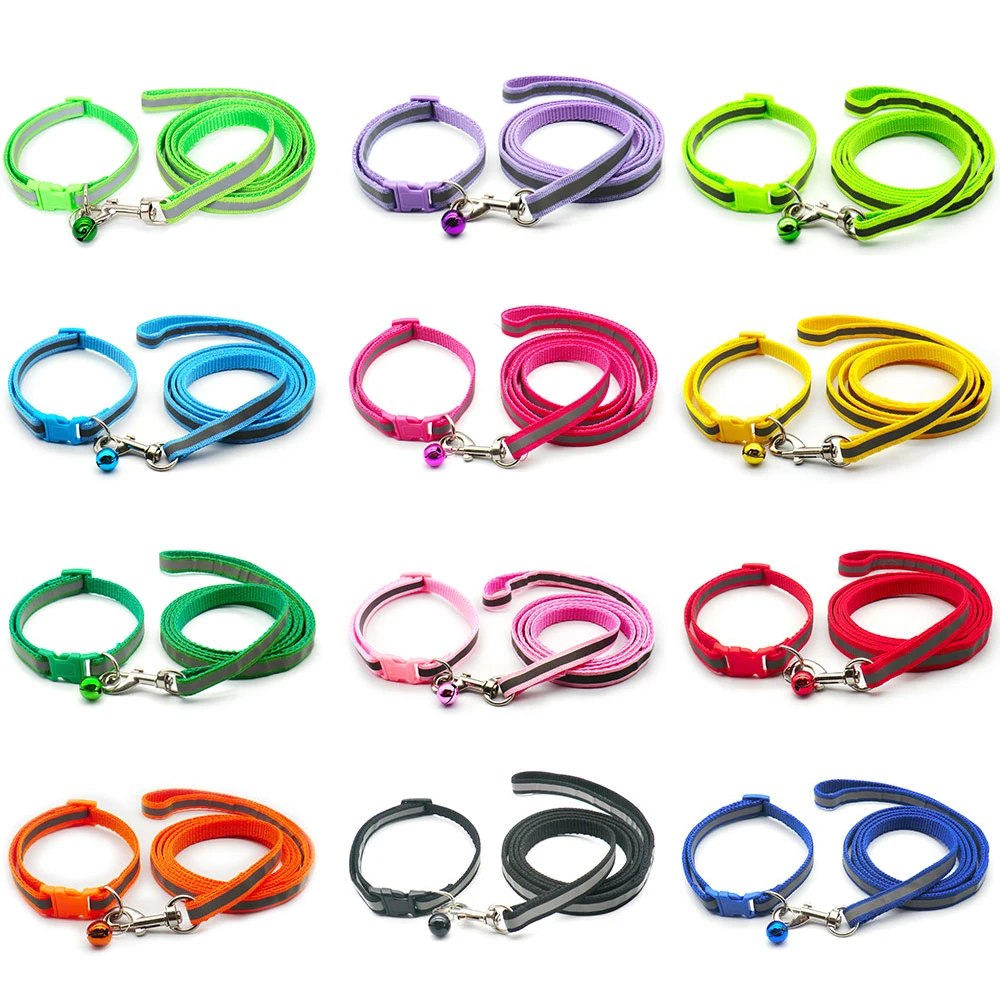 24Set Adjustable Reflective Collars With Leash Cat Traction Rope Outdoor Dog Walking Anti-Lost Pet 1005005625128685