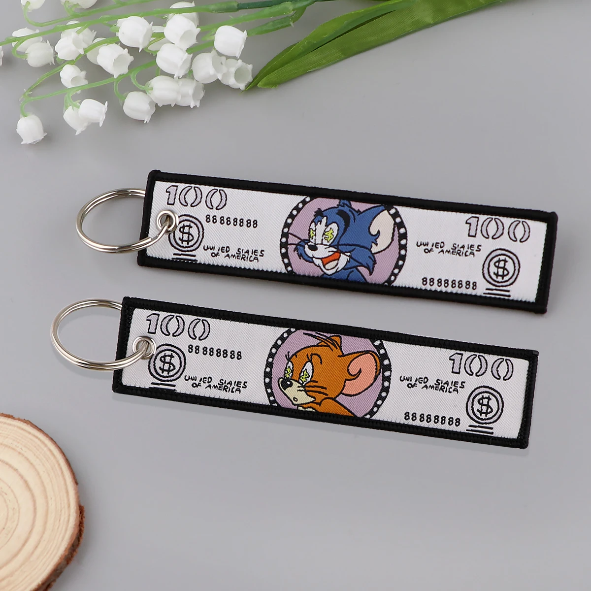 Funny Cartoon Jet Tag Cat Mouse Embroidery Key Tag Motorcylces Cars Key Holders Anime Decorative 1005005633230874