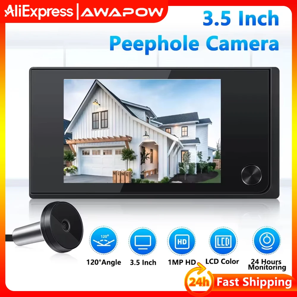 Awapow 3.5 Inch Doorbell Peephole Viewer Digital Door Camera 120° LCD 2 Million HD Pixels Cat Eye 1005005665003261